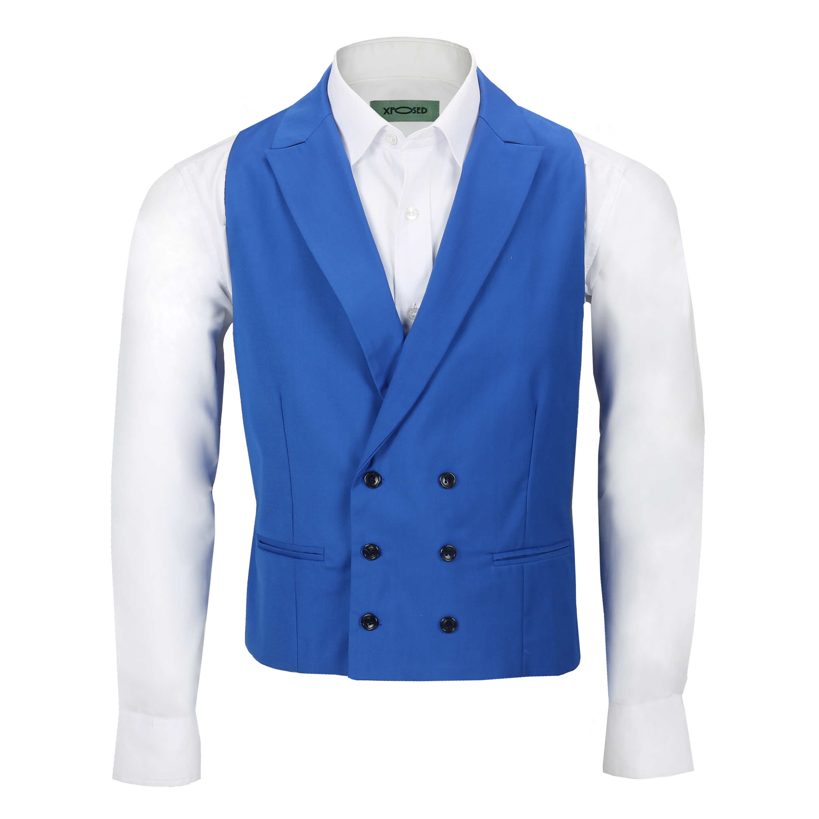 Mens Vintage Double Breasted Collar Waistcoat Retro Peak Lapel Smart